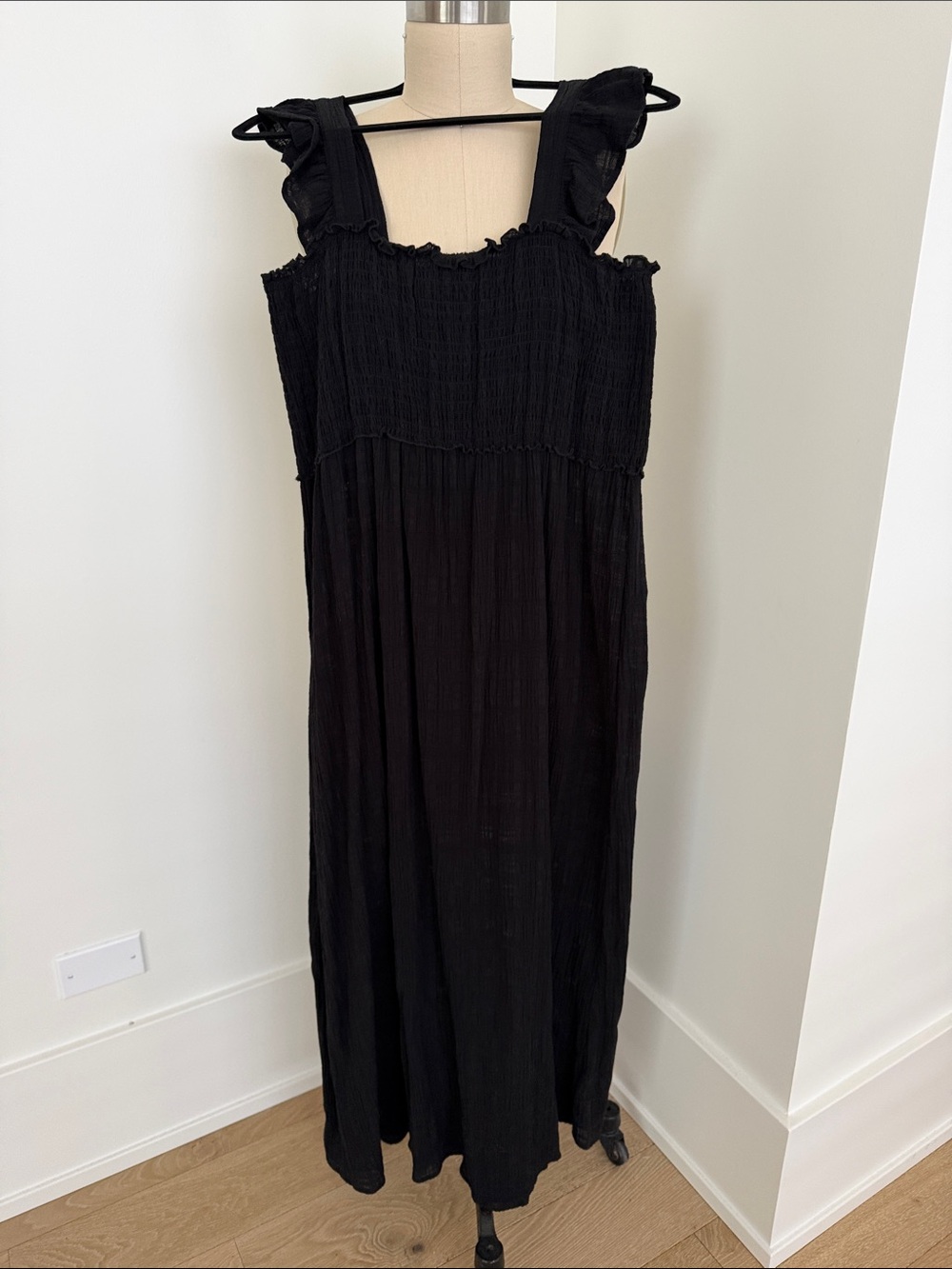 Ibiza Black Ruffled Strap Maxi Dress
